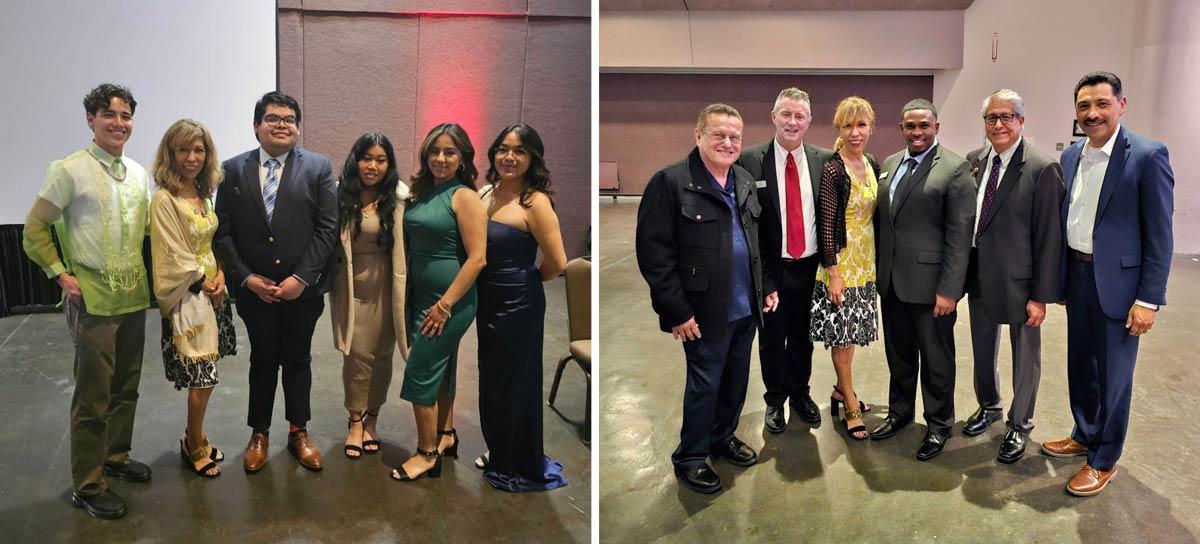 The president posing with Cesar Chavez family members and students.